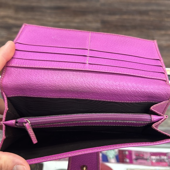 GUCCI Abbey Monogram Canvas Hot Pink Leather-Trim Long Snap Horsebit Wallet VTG - Picture 5 of 6